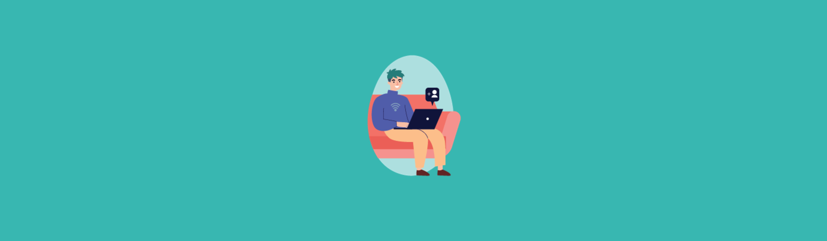 illustrasjon: person sitter med PC i fanget