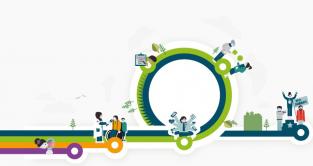 Visualisering av stegene i verktøyet for helseinnovasjon. 1 velg utfordring. 2 lag mål. 3 lever løsning. 4 vedlikehold løsning.