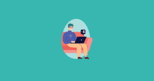 illustrasjon: person sitter med PC i fanget